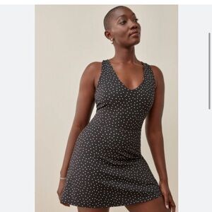 Reformation Bella Ecomove Active Mini Dress Skort Black Polka Dots Sz S